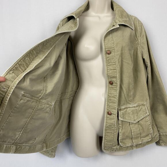Eddie Bauer Jacket Womens XL Tan Beige Stretch Corduroy Boho Cargo Pocket Chore - Picture 3 of 16
